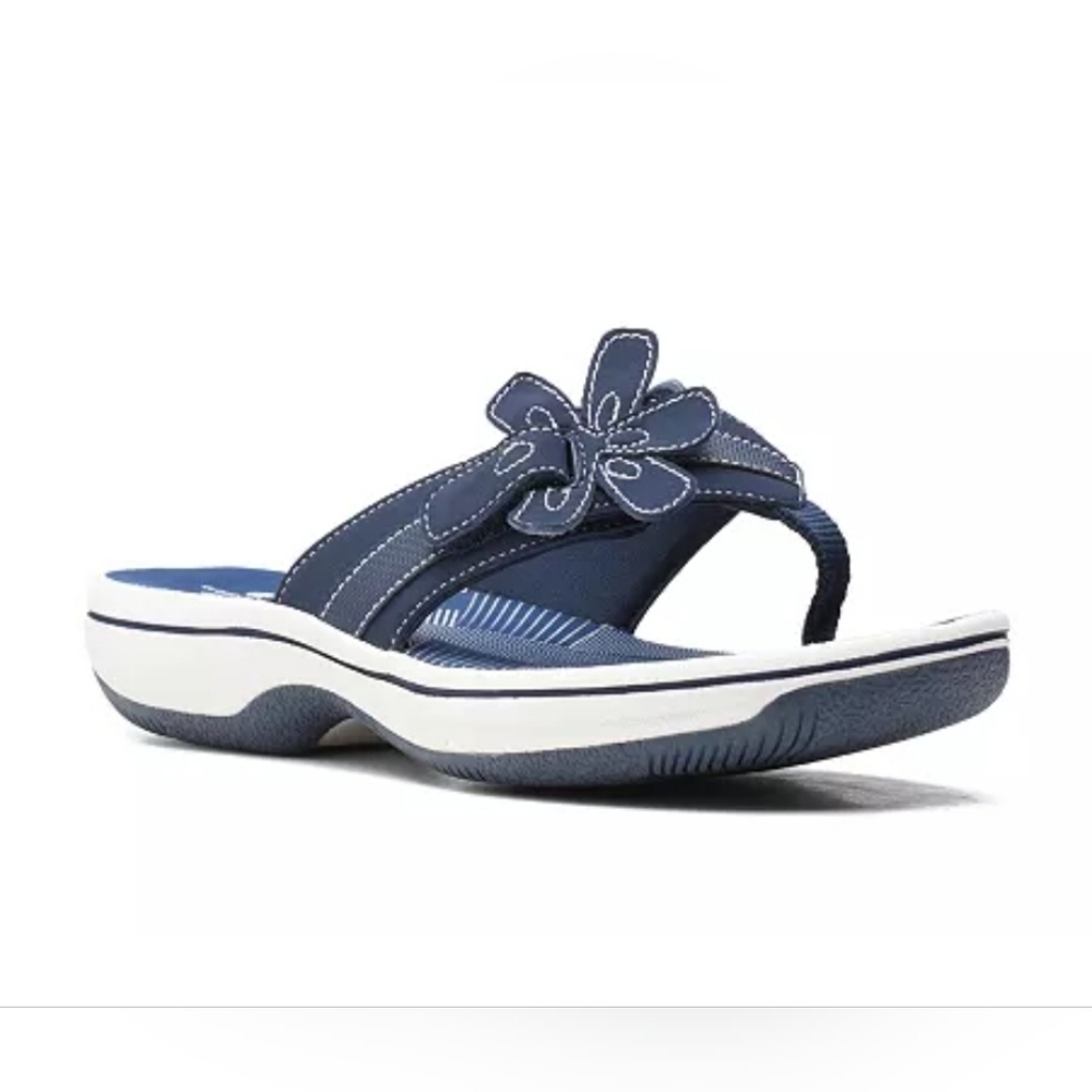Cloudsteppers by Clarks Brinkley Flora Navy Blue Flower Sandals NEW W 12
